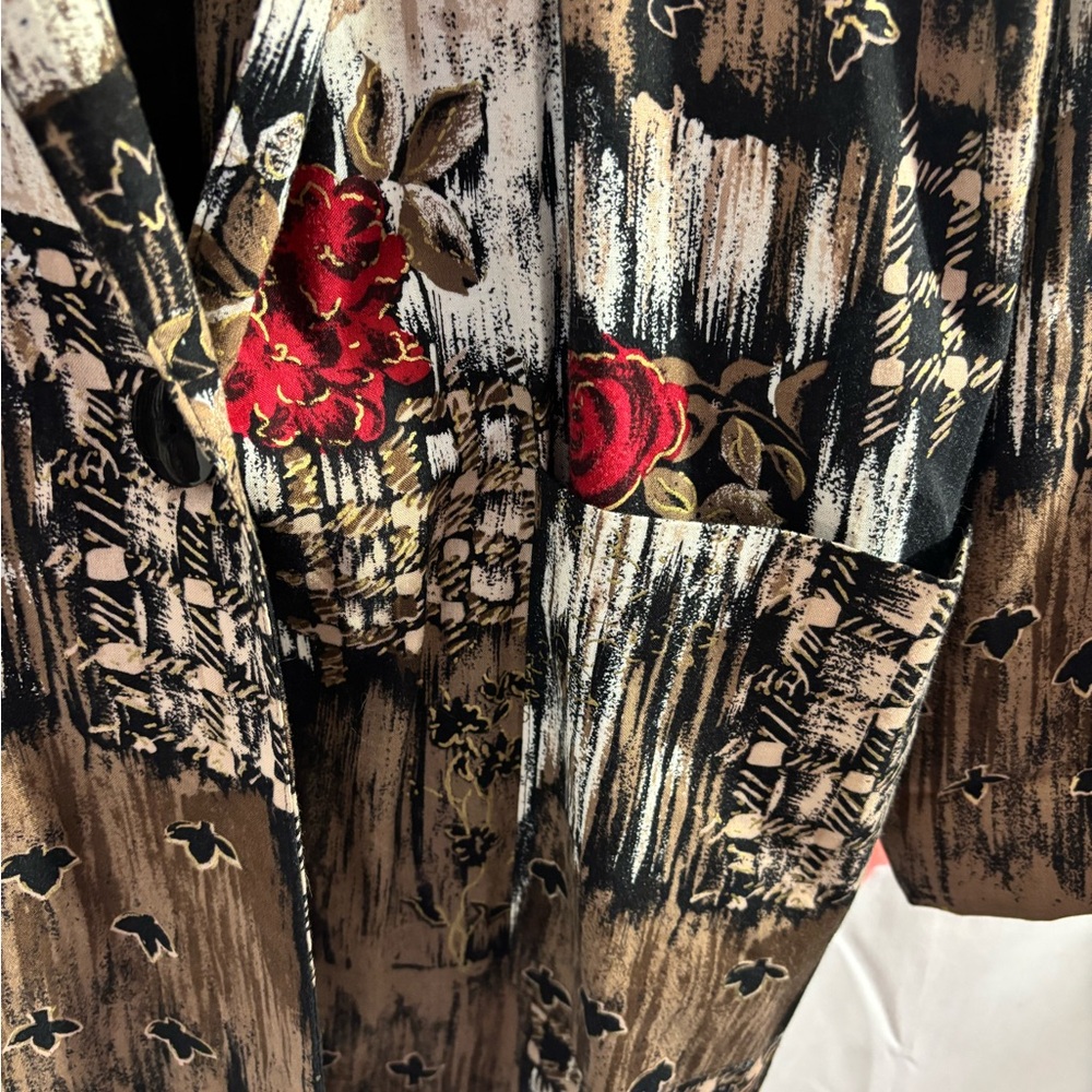 Vintage Women’s Lightweight Red Rose Abstract Earth Tones Oversized Blazer M/L‎ - Picture 9 of 16